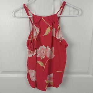 Billabong Women's Medium Cami Hot Pink Floral Ruffle Halter Top